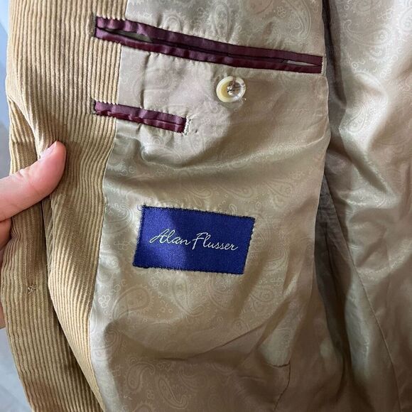 Alan Flusser Mens Corduroy blazer Size 42L Cotton Tan Brown Sport Coat - Picture 9 of 15